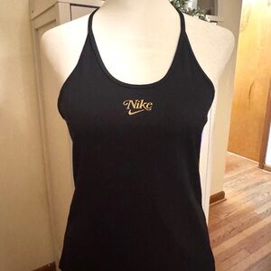 Nike Women's Black Camisole with Gold Logo